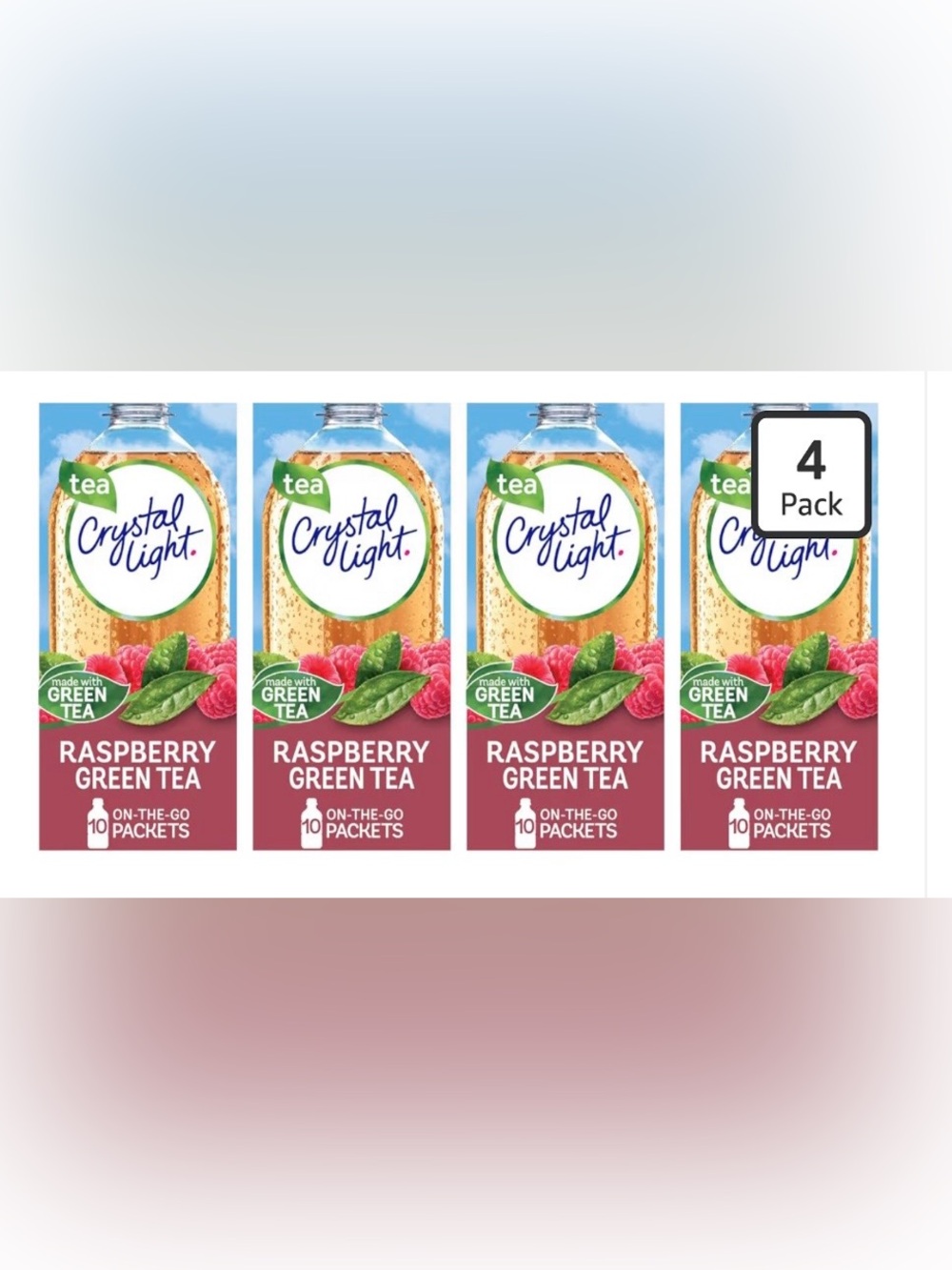 NIB 4 Pack Crystal Light Raspberry Green Tea On-The-Go Drink Mix